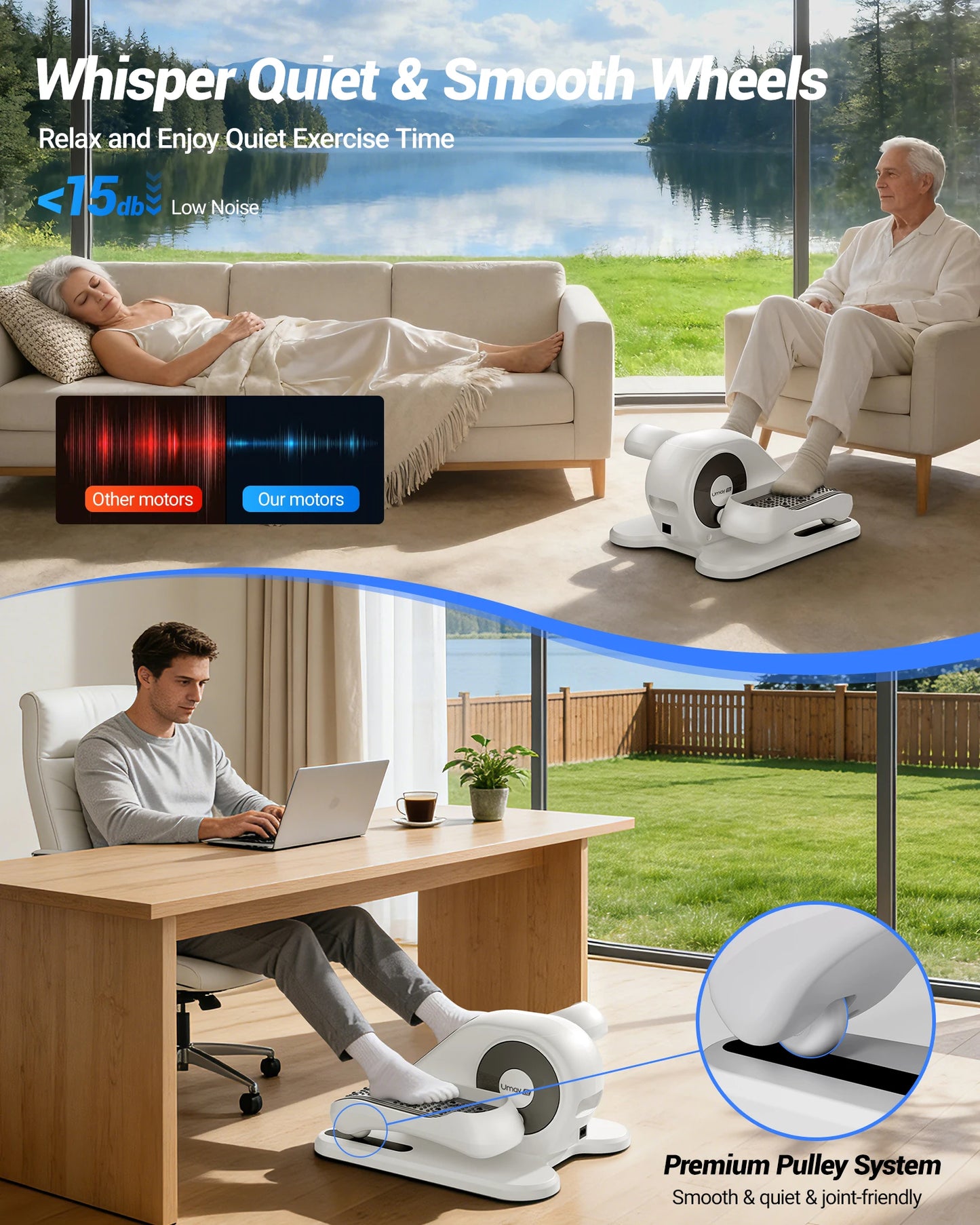 UMAY Electric Under Desk Elliptical Machine Remote Control Home Office