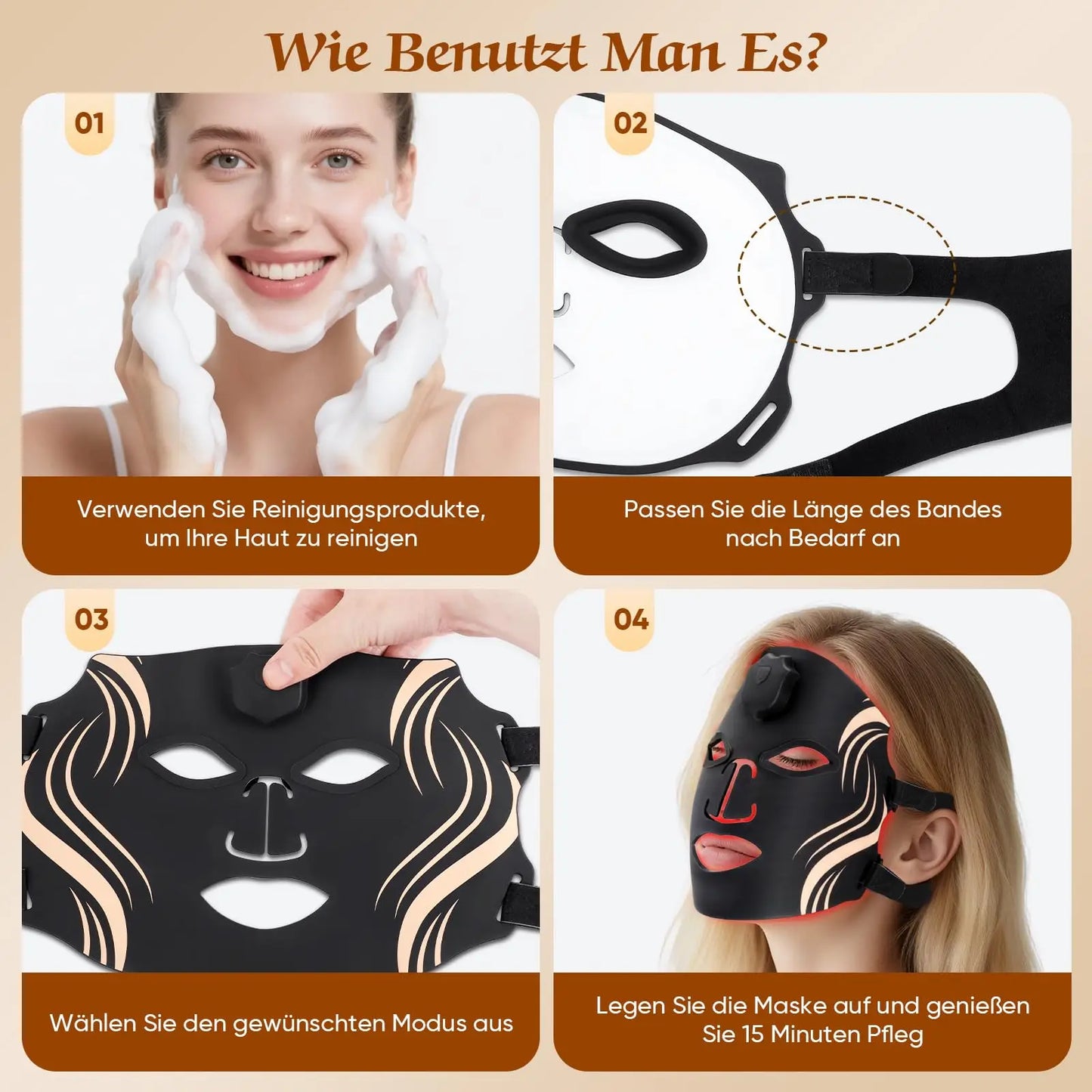 LED Face Mask Silicone Light Therapy Anti Aging Wrinkle Acne