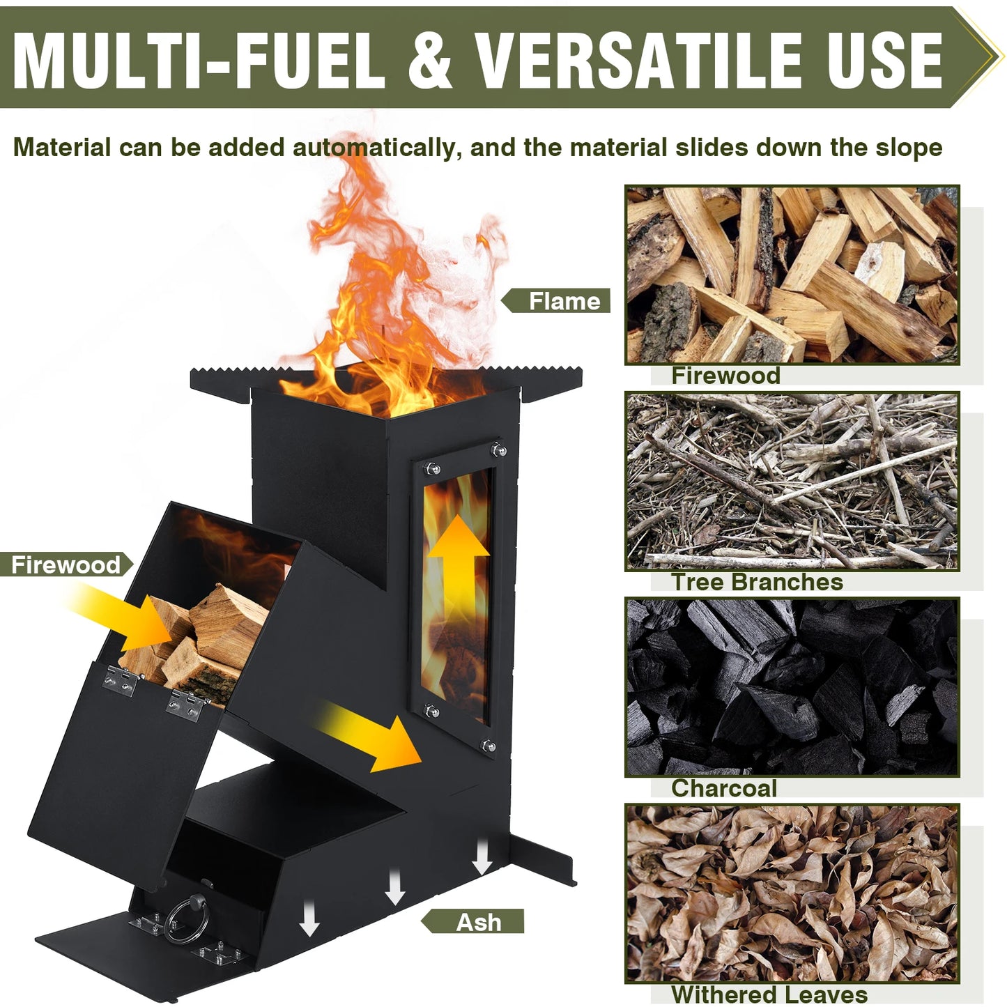Portable Rocket Stove With Glass Door Outdoor Camping Grill