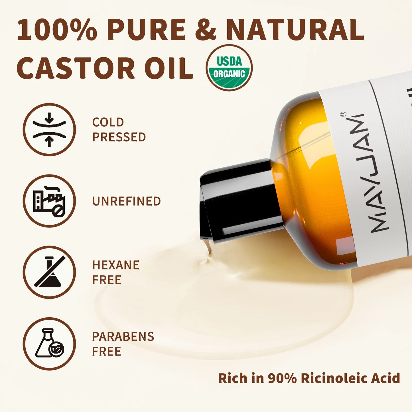 MAYJAM USDA Organic Castor Oil Cold Pressed Carrier Oil
