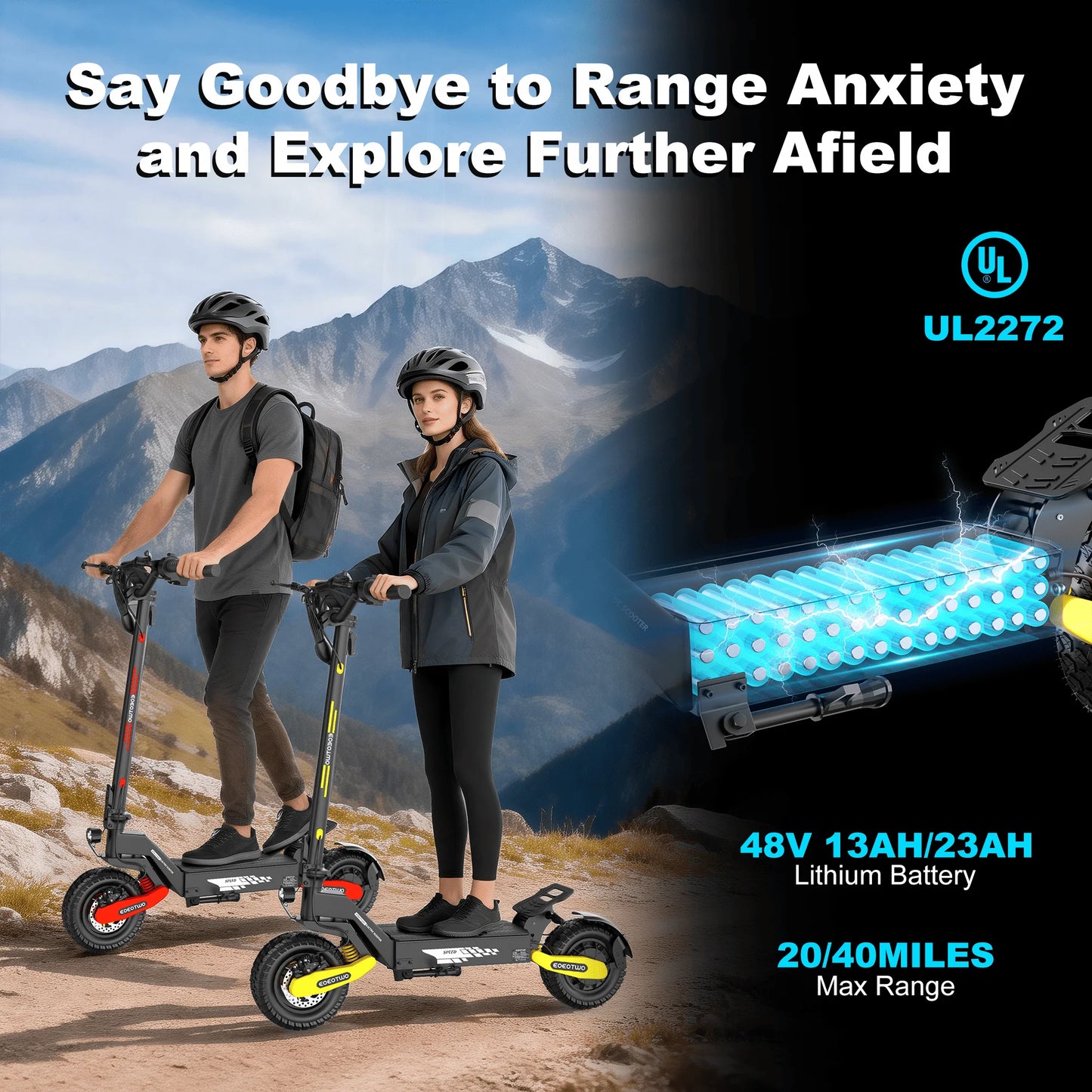 EOEOTWO 1200W Off Road Electric Scooter For Adults 48V Foldable
