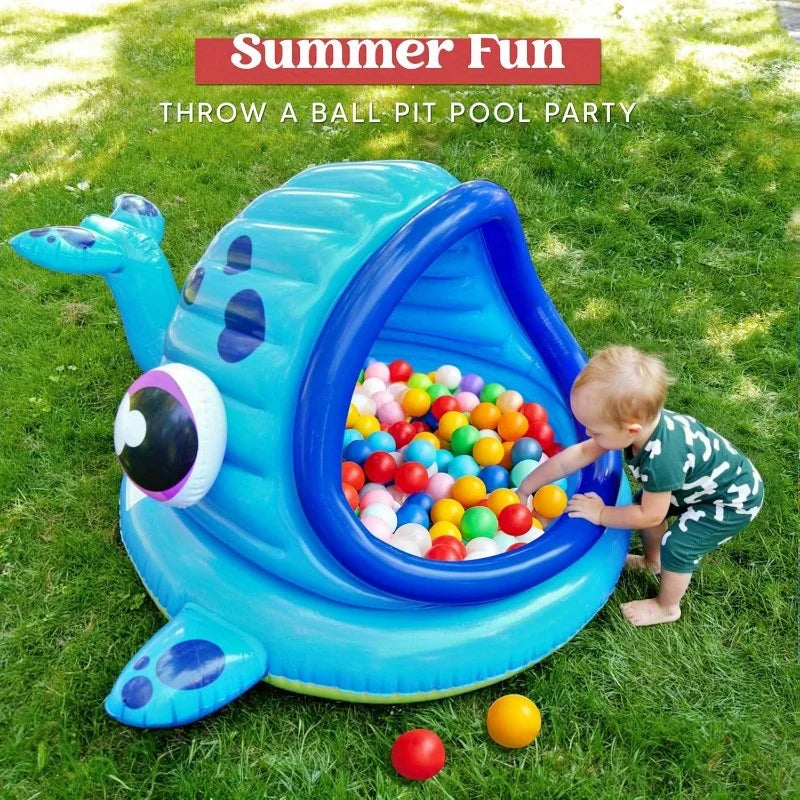 Whale Themed Inflatable Kiddie Pool With Baby Tent For Toddlers