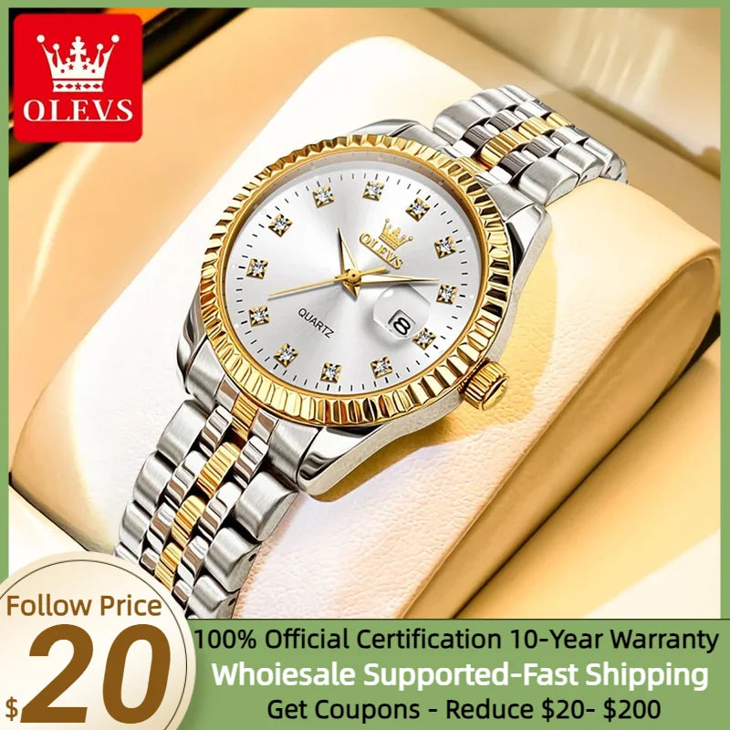 Olevs Luxury Diamond Luminous Stainless Steel Women's Wristwatch