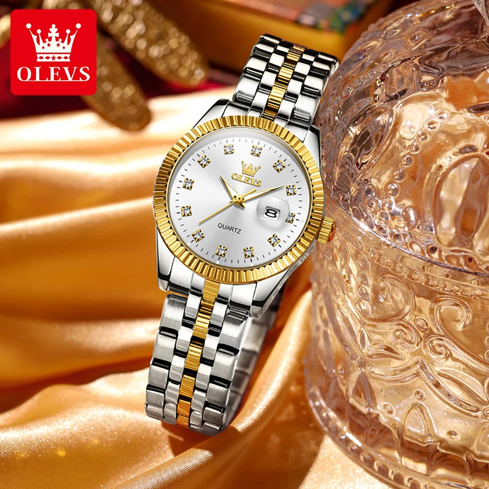 Olevs Luxury Diamond Luminous Stainless Steel Women's Wristwatch
