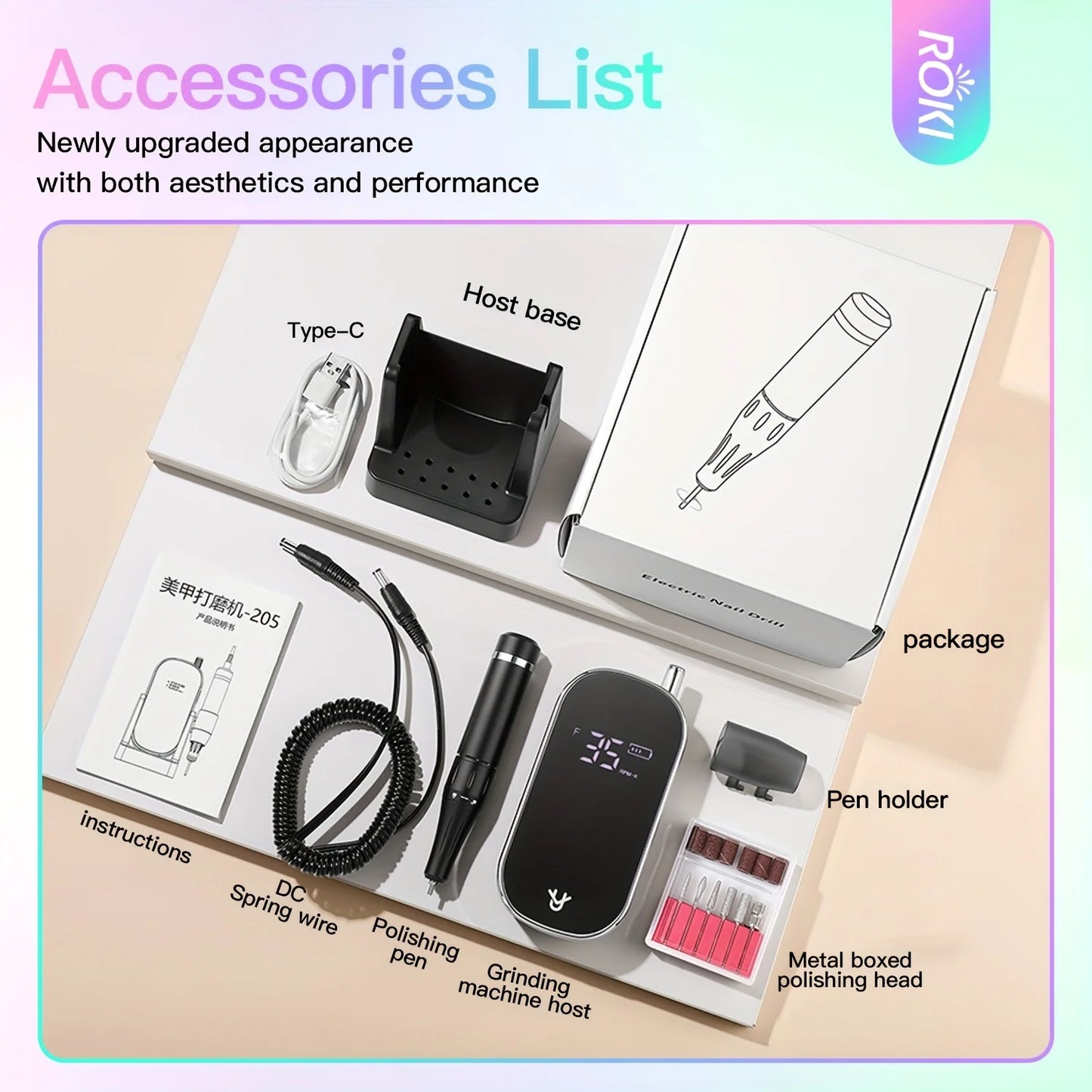 Professional Electric Nail Drill 35000 RPM Cordless Rechargeable Nail File