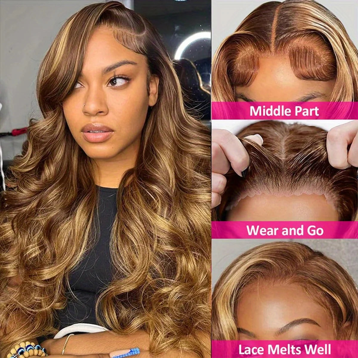 FIUMER Body Wave Lace Front Wig Glueless For Women