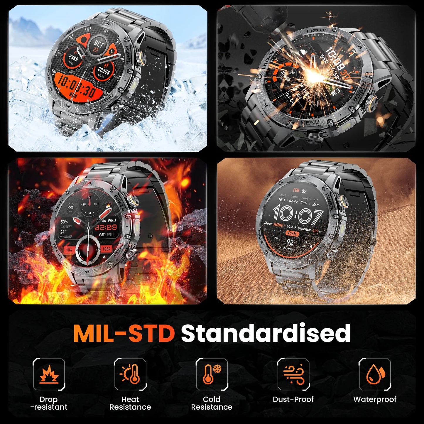 Military Smartwatch 1.7 Inch HD Display With 100 Sports Modes