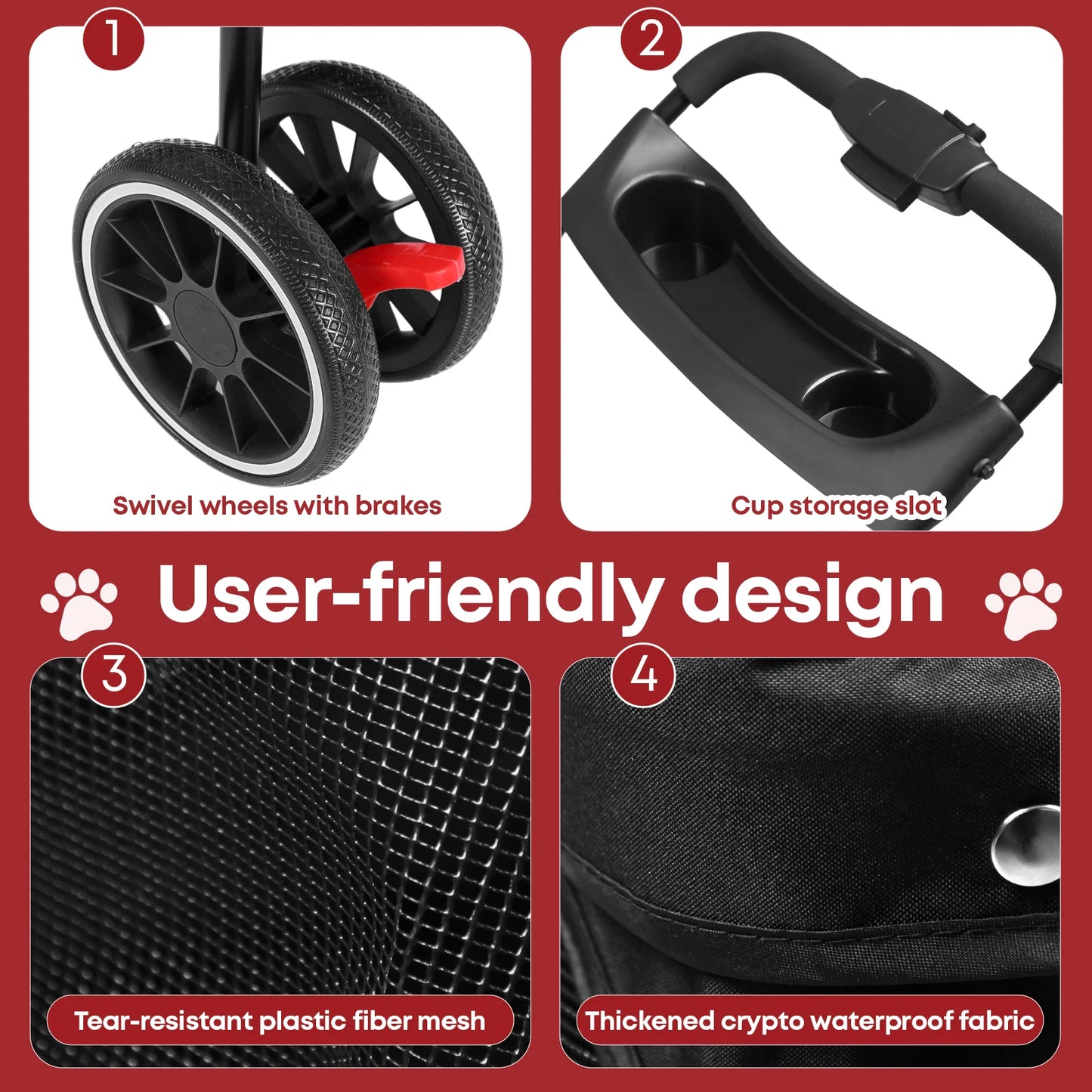 Chihuahua Pet Stroller Foldable For Dogs And Cats 3 Wheels
