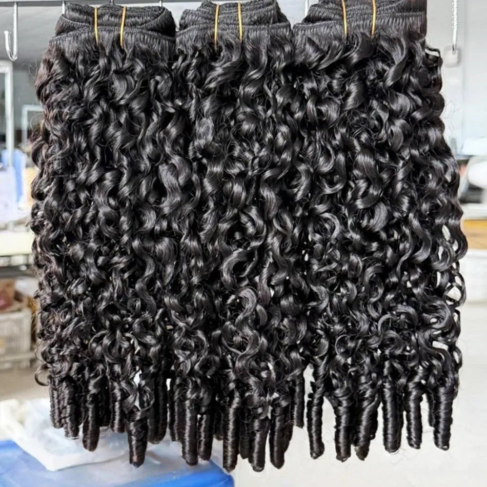 Curvique Brazilian Remy Human Hair Bundles Deep Wave Curly Extensions