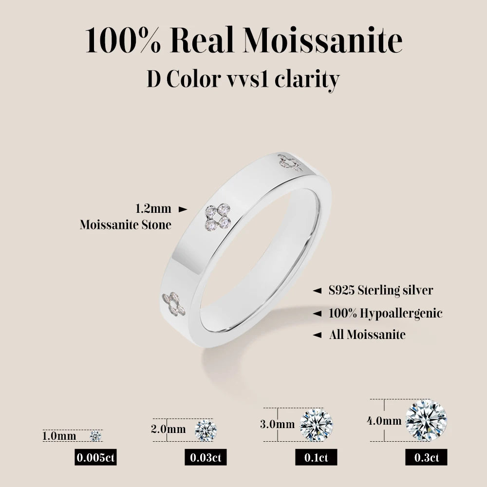 Attagems VVS1 Moissanite Round Cut Sterling Silver Wedding Band For Women