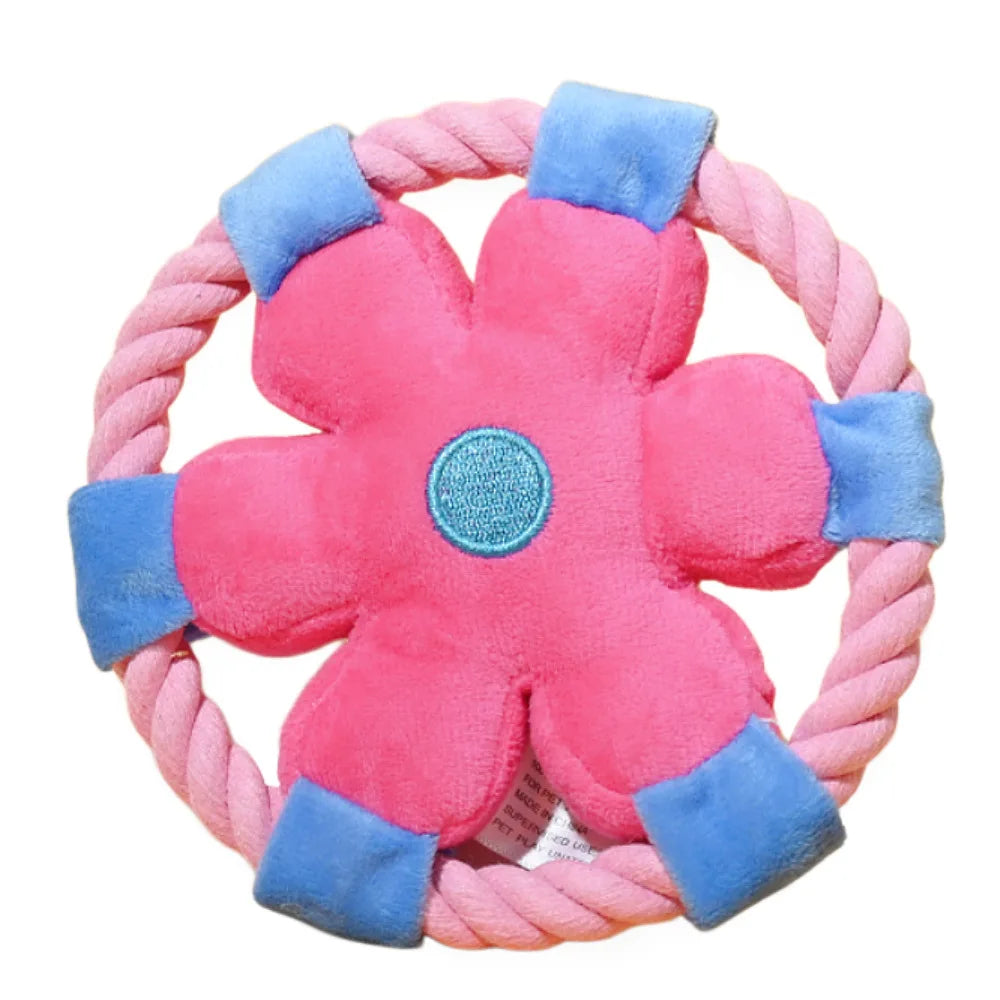 Cartoon Flower Cotton Rope Frisbee Dog Toy Squeaky Interactive Toy