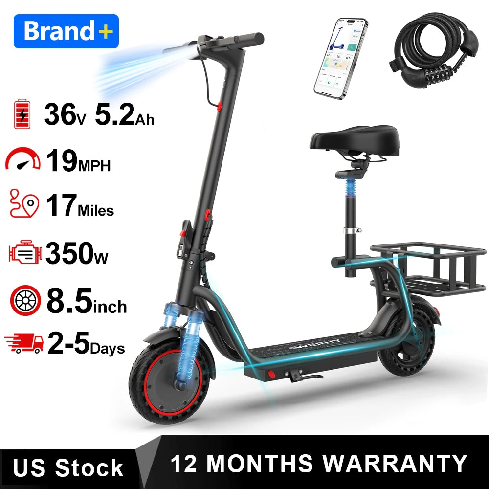 Aovopro Foldable Electric Scooter With Seat And Basket For Adults