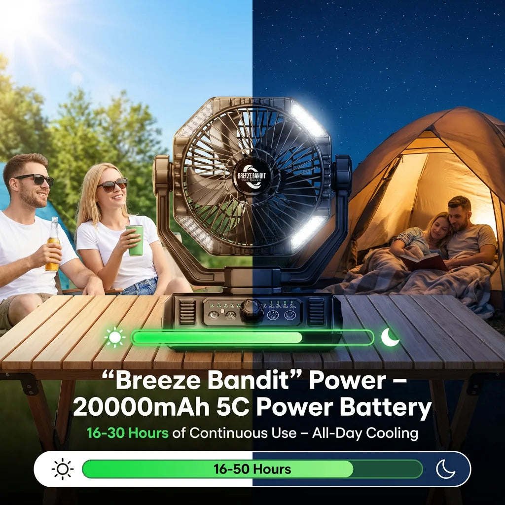 ColdSky 20000mAh Battery Camping Fan With LED Lantern 8 Speed