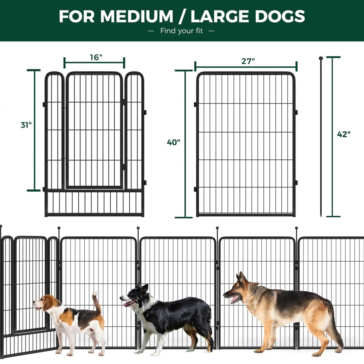 Studyset Rustproof Metal Dog Fence For Indoor Outdoor Pet Exercise Pen