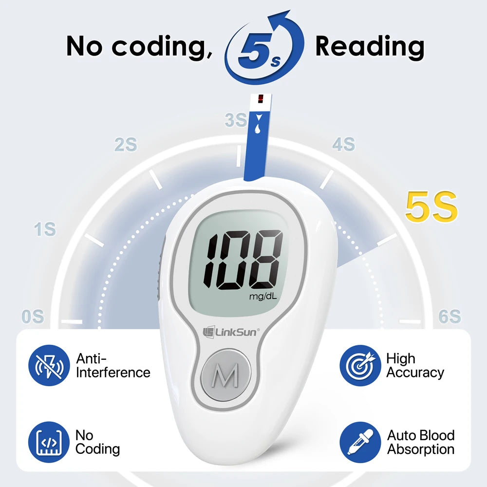 Linksun Blood Glucose Monitor With 50 Test Strips And Lancets