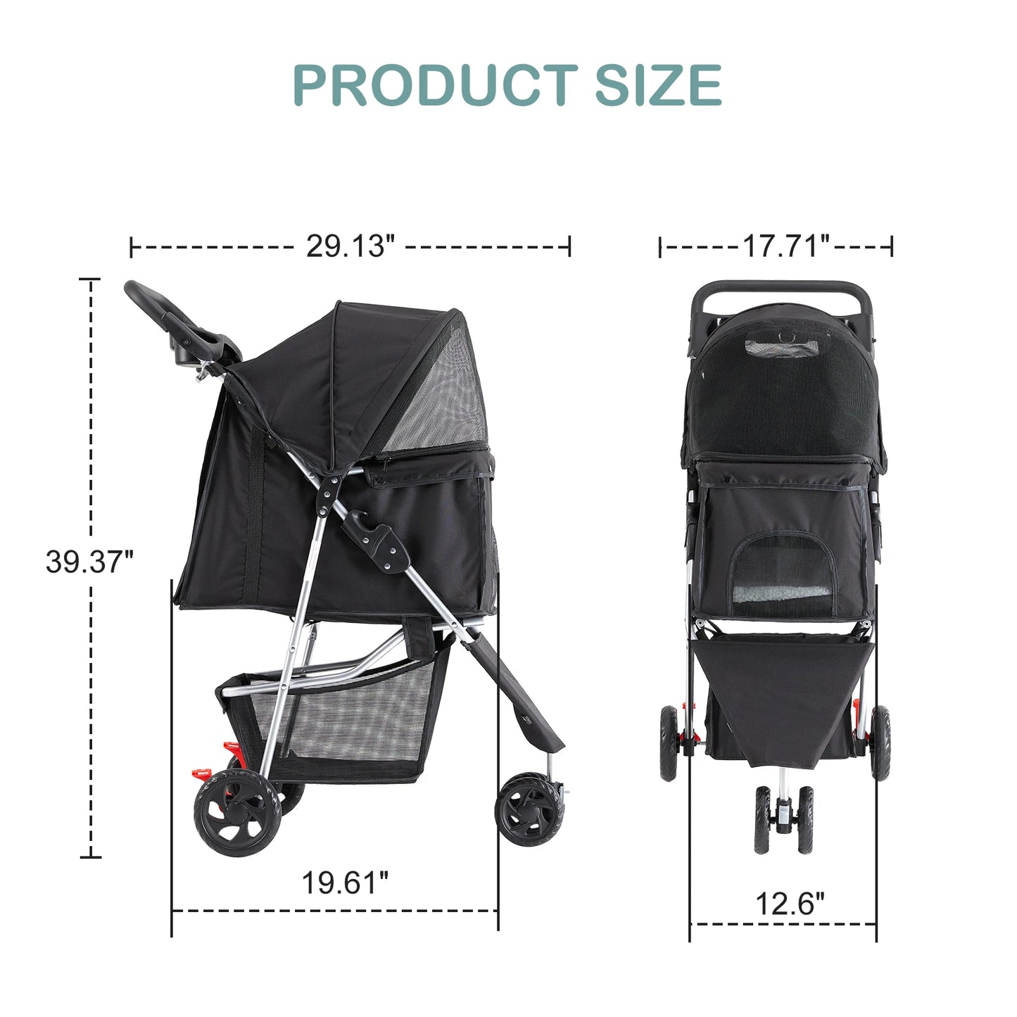 3 Wheel Foldable Pet Stroller For Small Dogs And Cats With Mesh Window