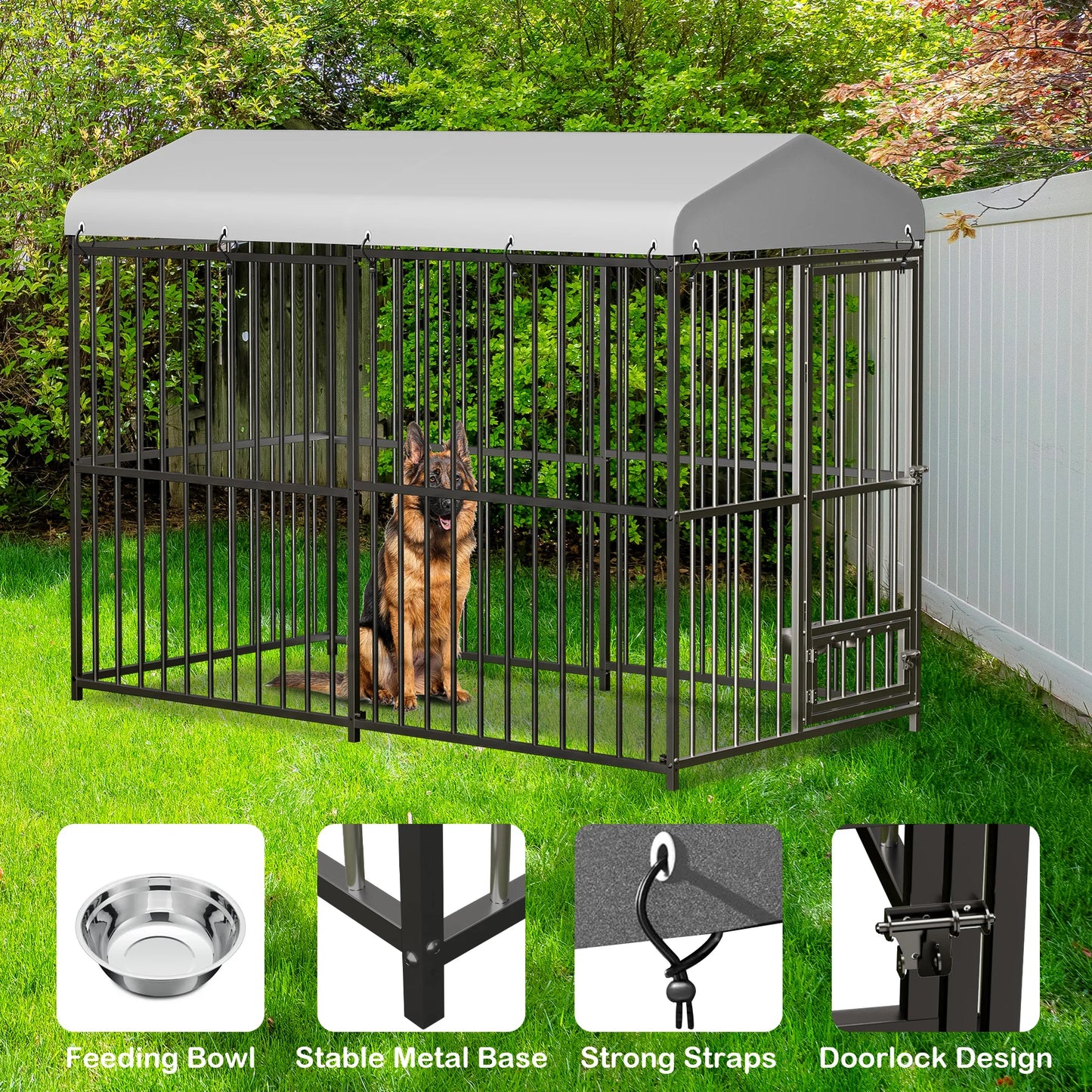 HiMISS Galvanized Metal Dog House Outdoor Kennel UV Cover