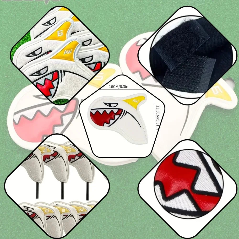 Shark Golf Iron Head Covers 9 Piece Waterproof PU Leather