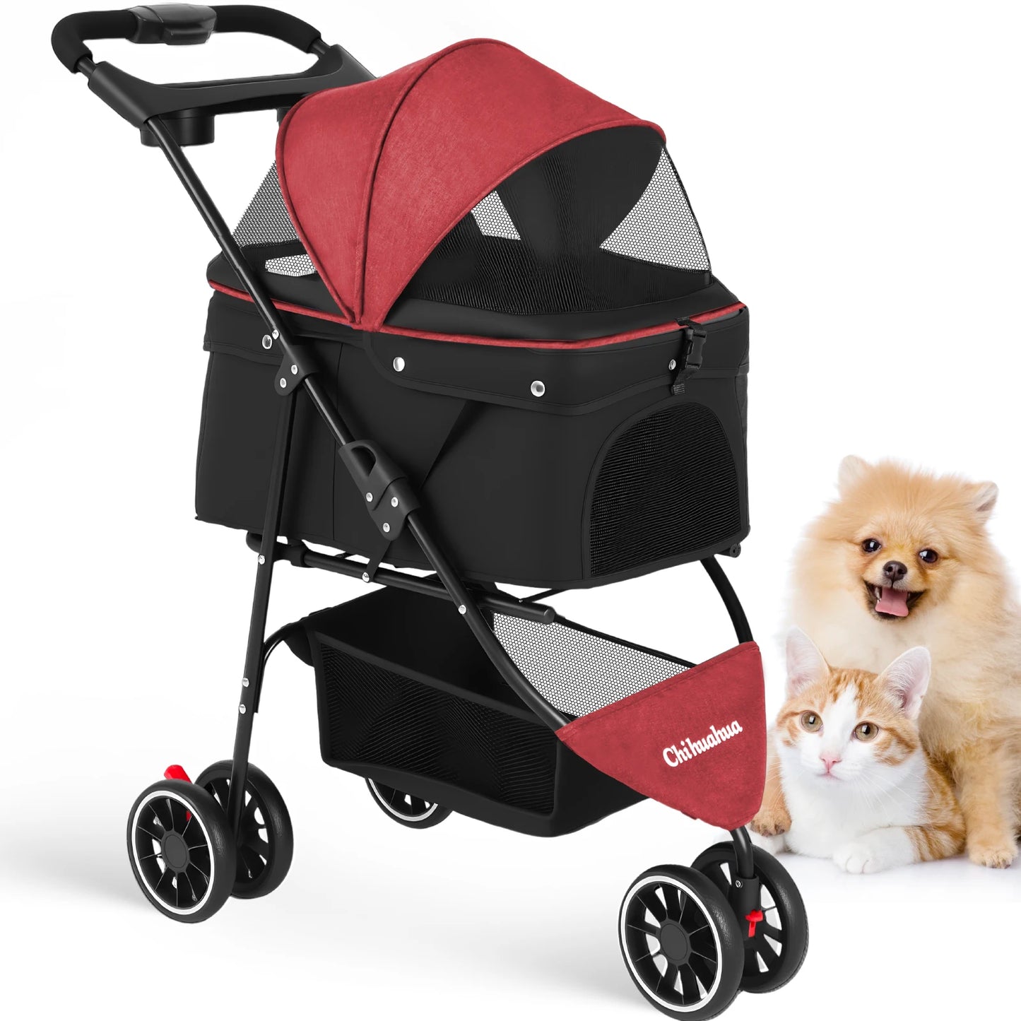 Chihuahua Pet Stroller Foldable For Dogs And Cats 3 Wheels