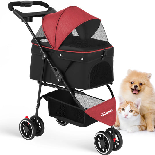 Chihuahua Pet Stroller Foldable For Dogs And Cats 3 Wheels