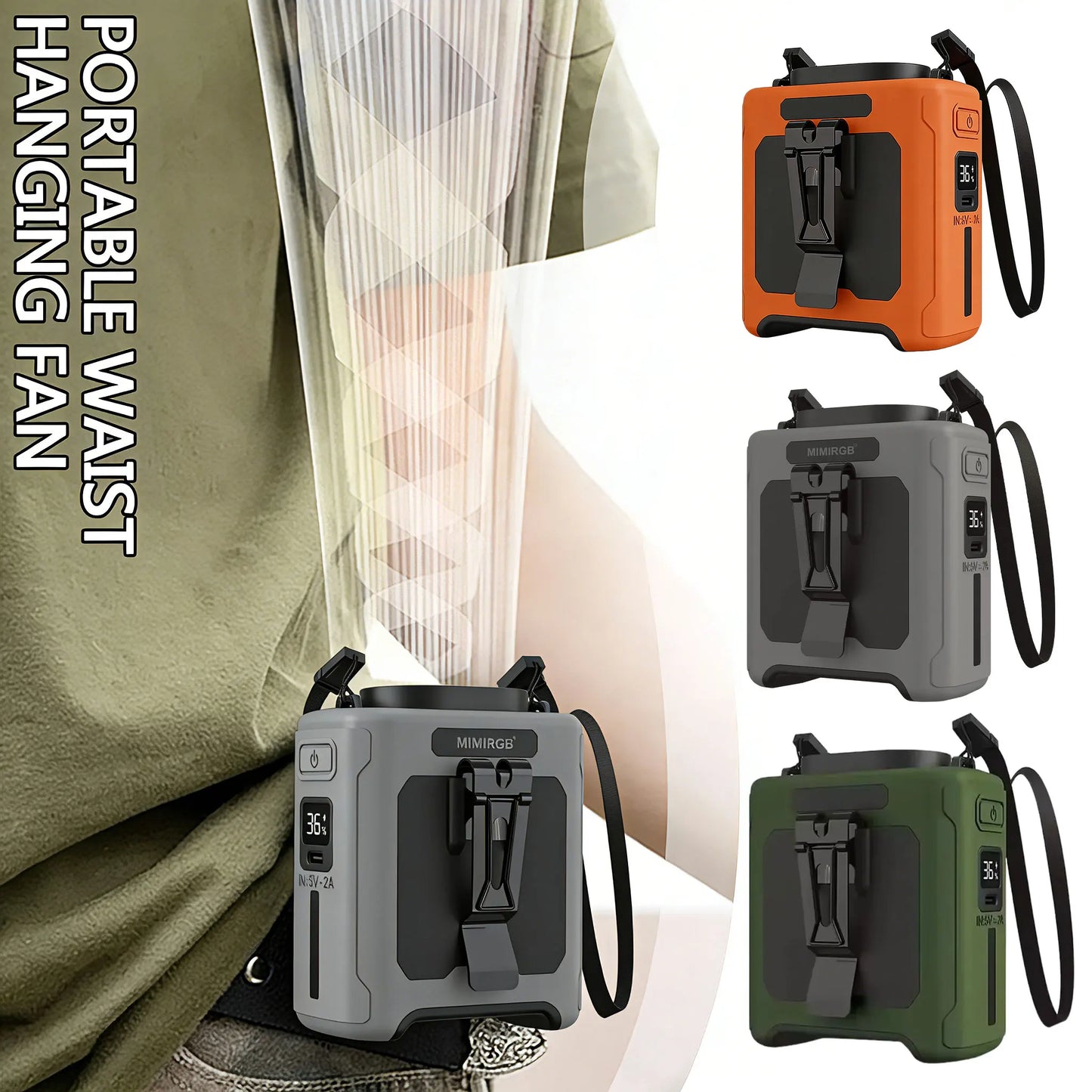 Portable 10000mAh Waist Clip Fan With 5 Speed USB Rechargeable