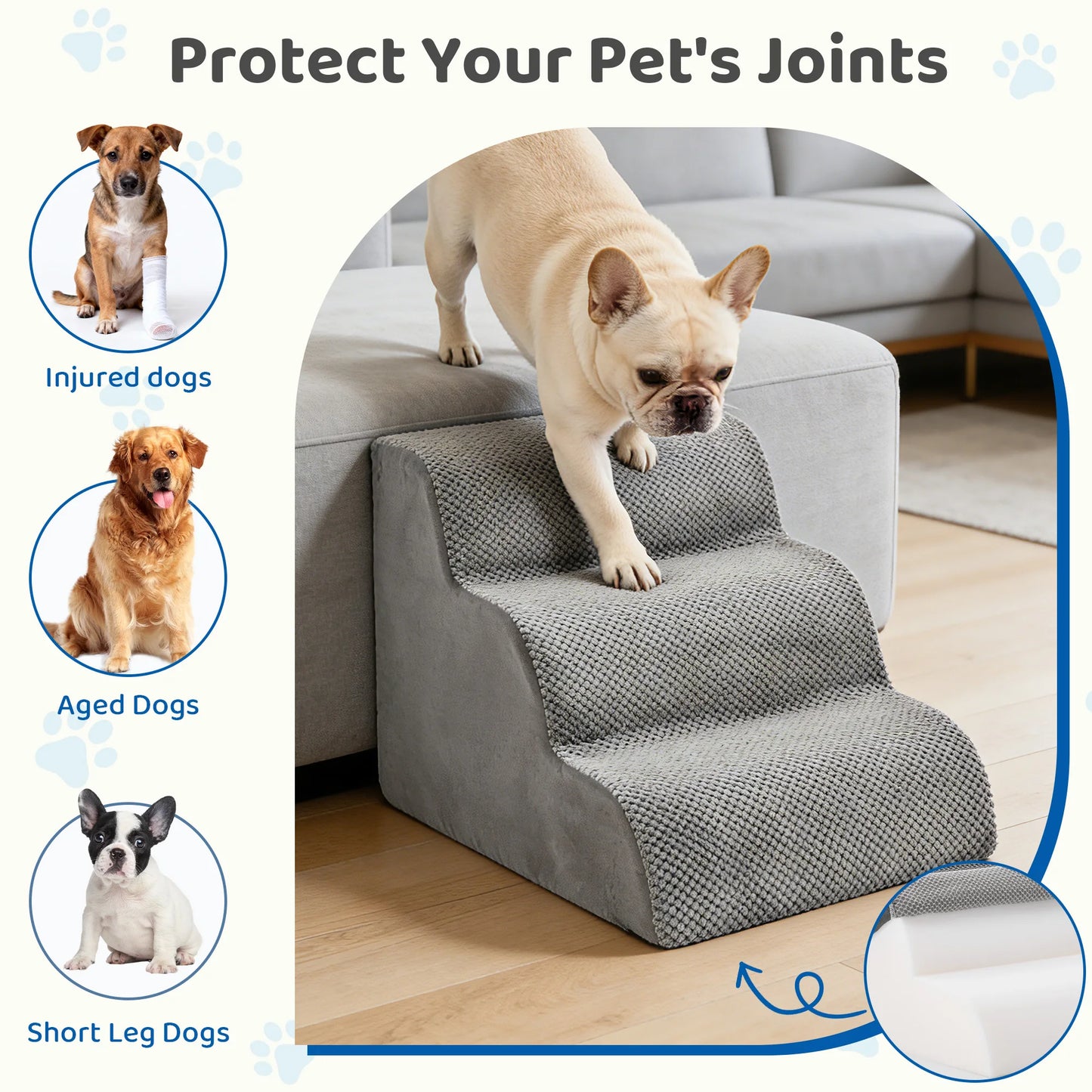 High Density Foam Dog Stairs 3-5 Step Curved Ramp Small Dogs