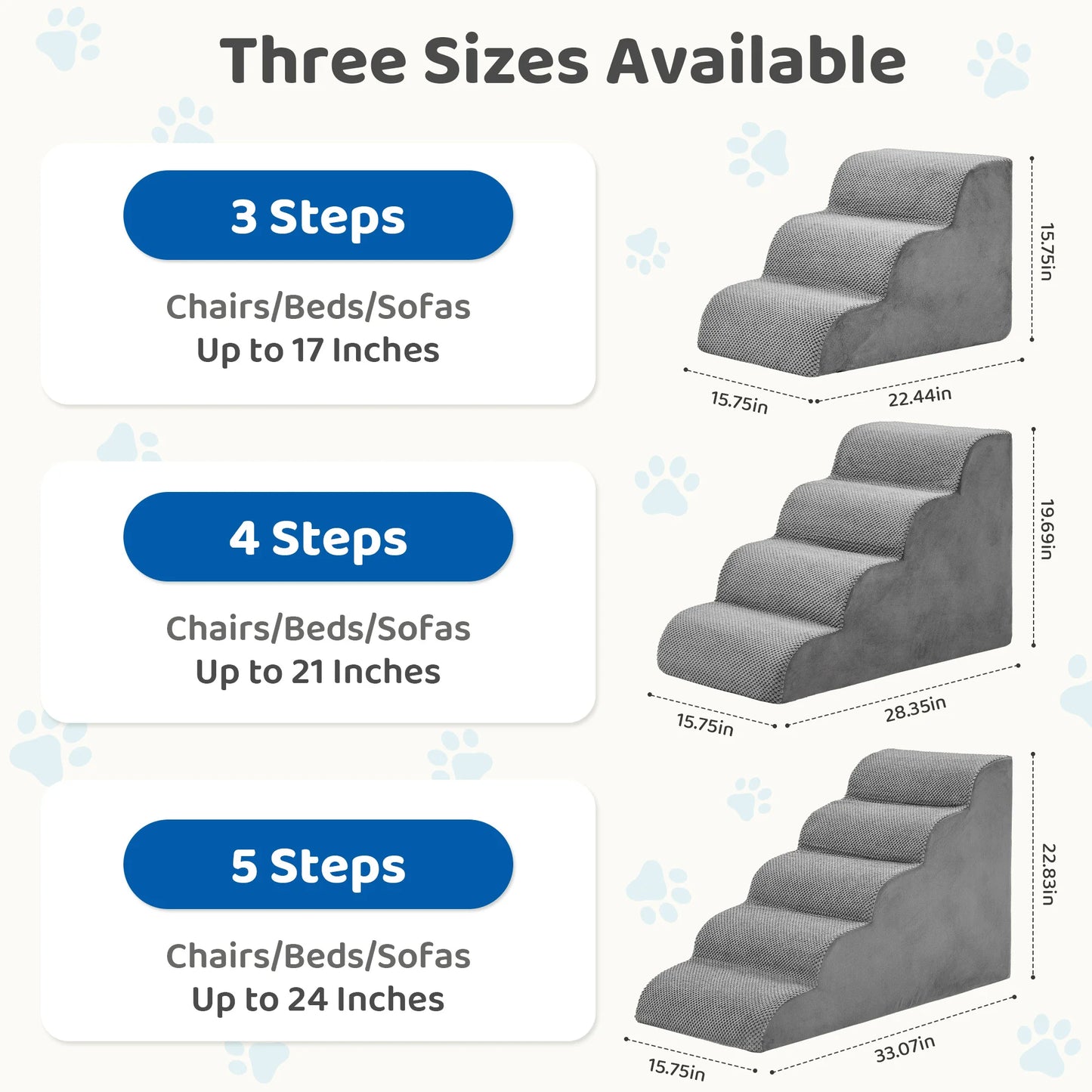 High Density Foam Dog Stairs 3-5 Step Curved Ramp Small Dogs