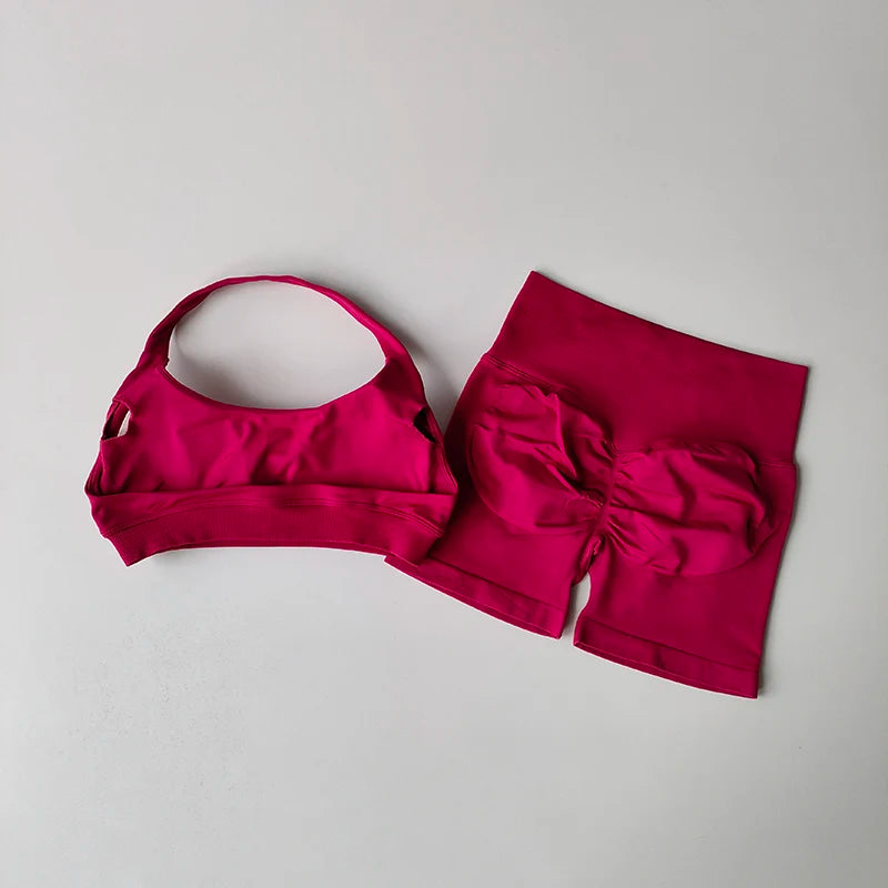 Seamless Breathable Yoga Bra And Shorts Set For Training
