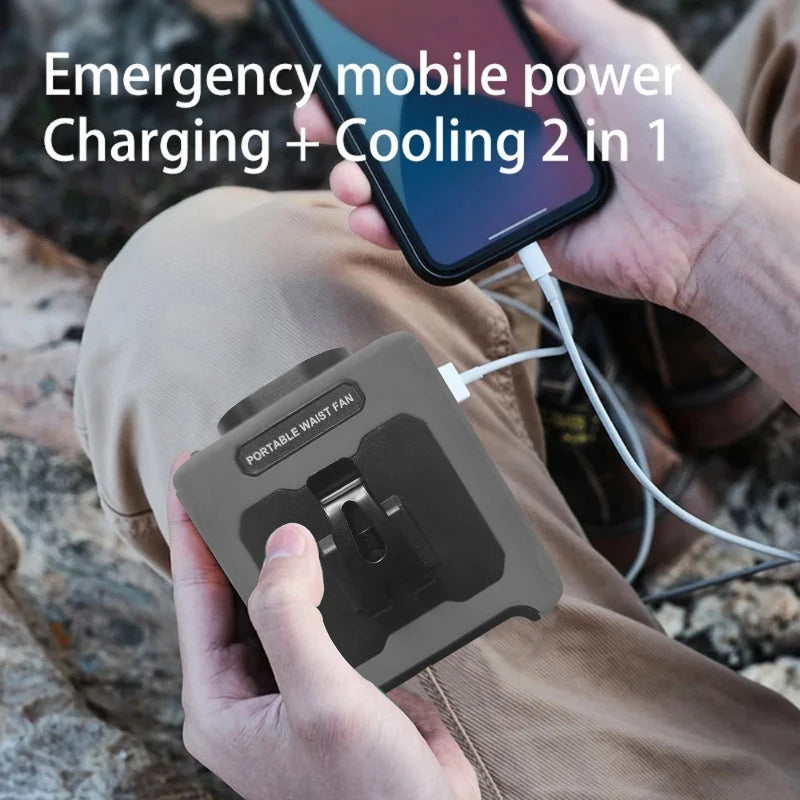 10000mAh Portable Waist Clip Fan With Flashlight For Outdoor Use