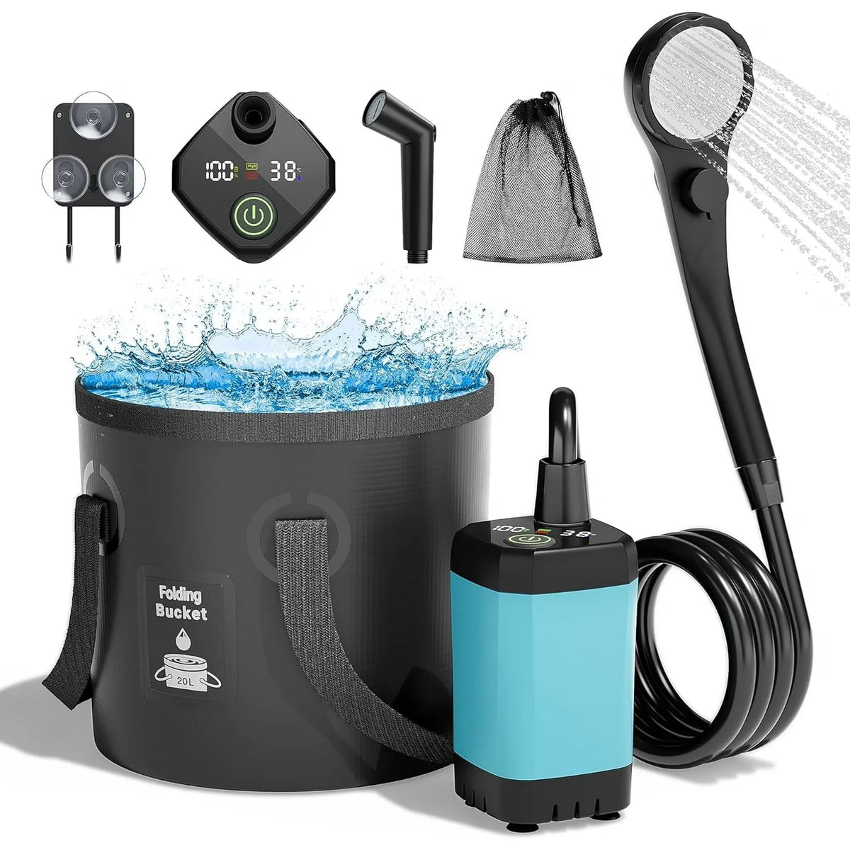 MORIKO Rechargeable Camping Shower with LED Display and Spray Modes