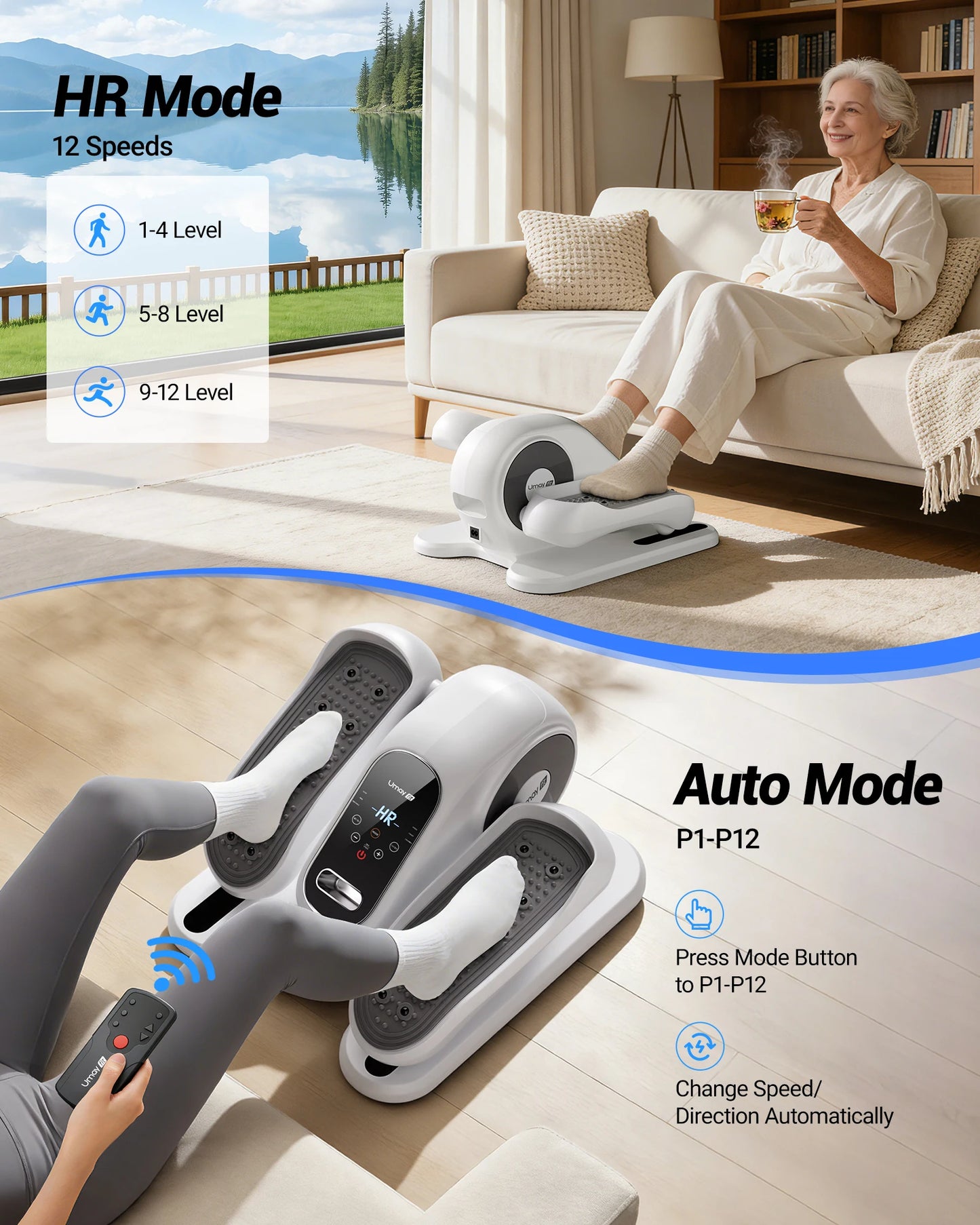 UMAY Electric Under Desk Elliptical Machine Remote Control Home Office