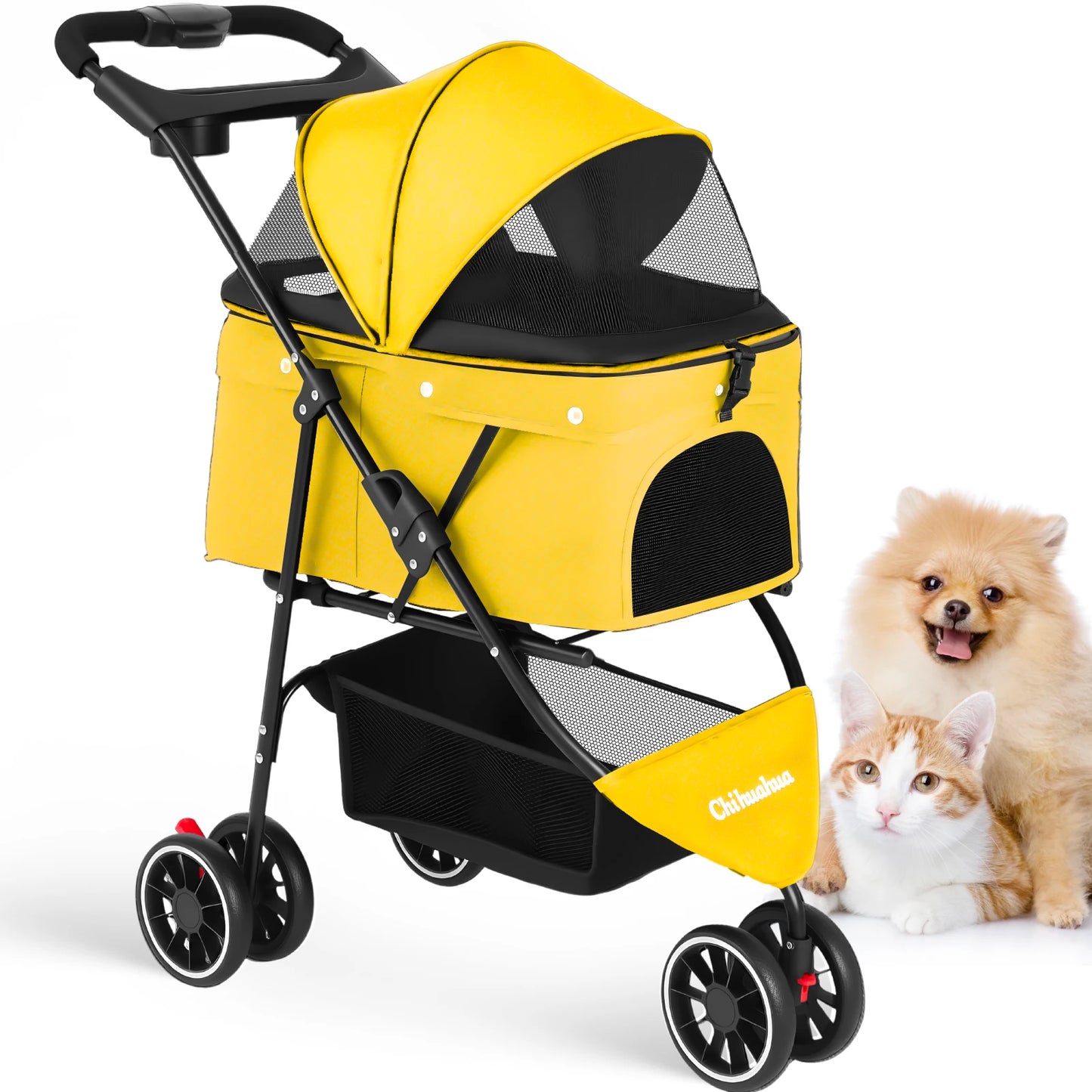 Chihuahua Pet Stroller Foldable For Dogs And Cats 3 Wheels