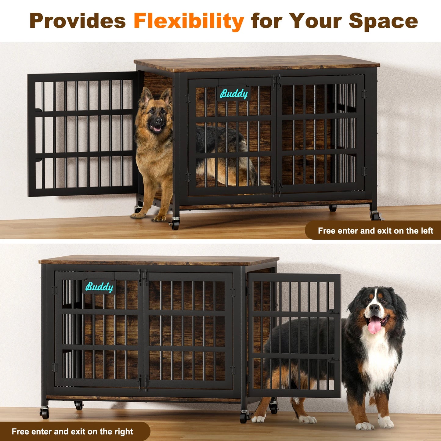 Heavy Duty Dog Crate Furniture With Casters As TV Stand