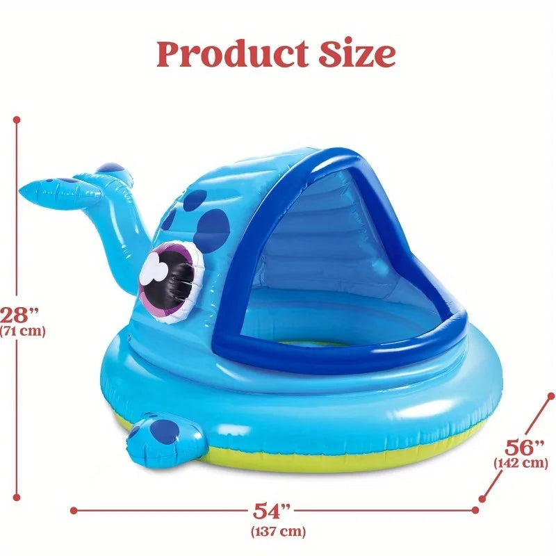 Whale Themed Inflatable Kiddie Pool With Baby Tent For Toddlers