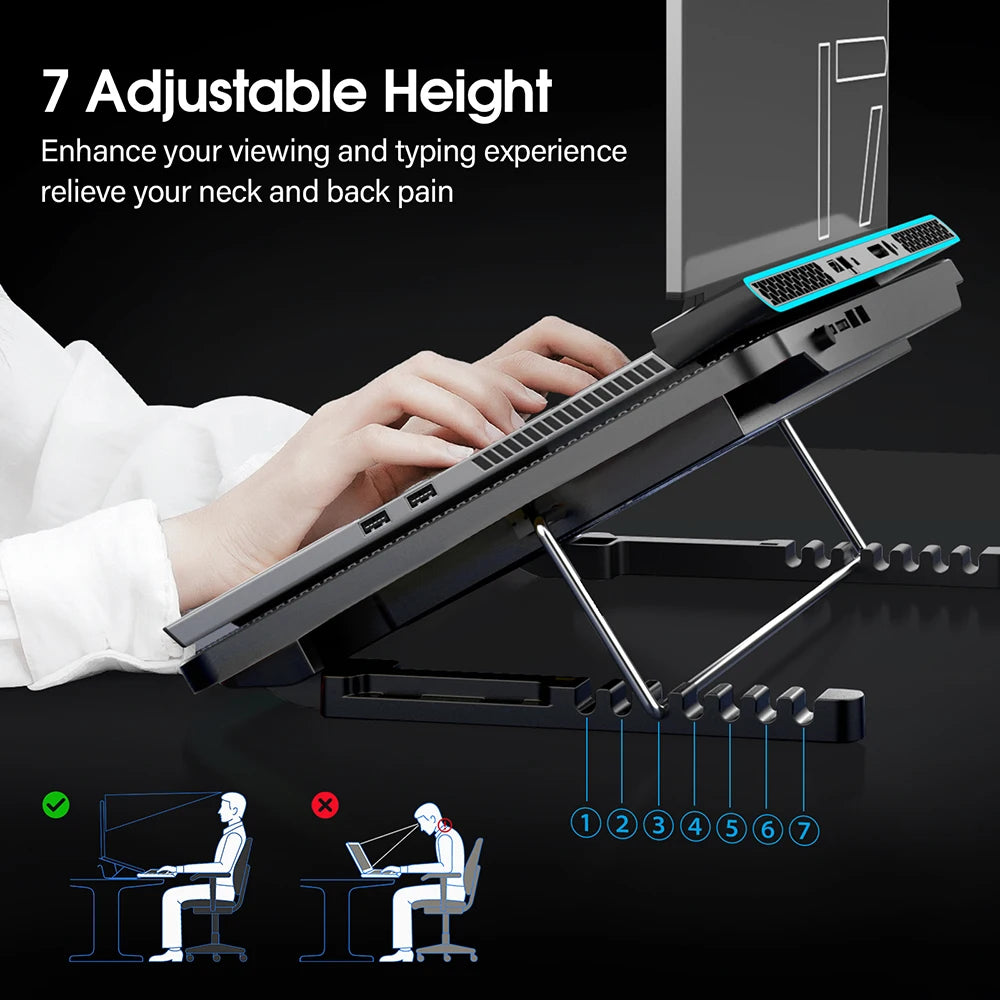 Coolcold Laptop Cooling Pad Six Quiet Fans And Adjustable Height
