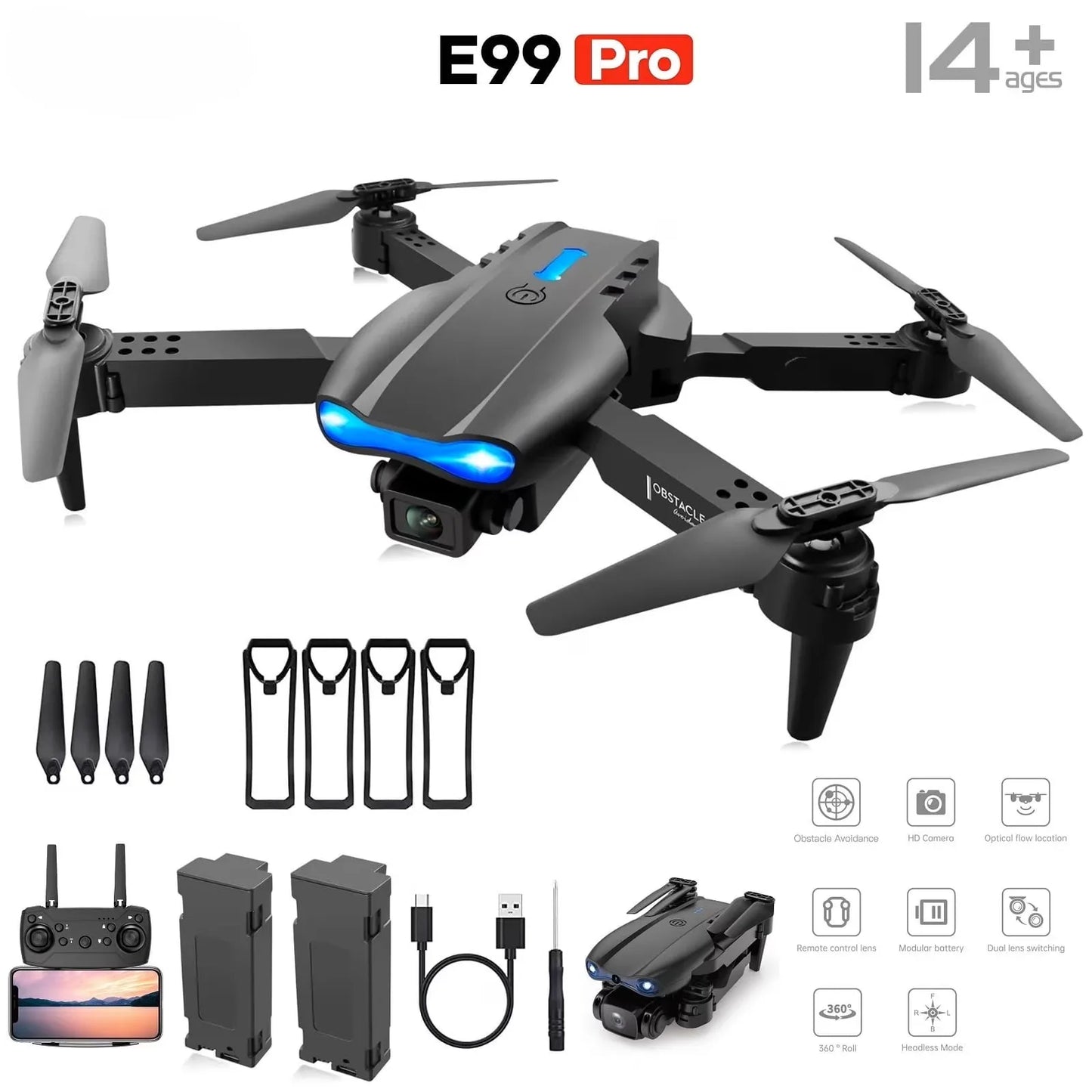E88 Pro Max Drone Dual 8K Cameras Foldable Design Compact