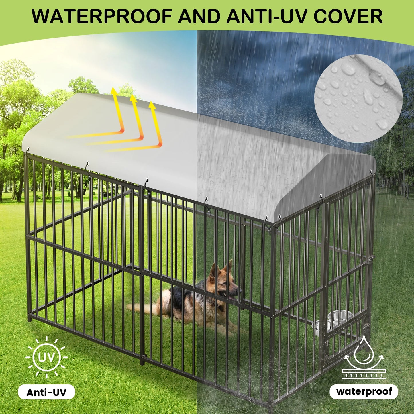 HiMISS Galvanized Metal Dog House Outdoor Kennel UV Cover