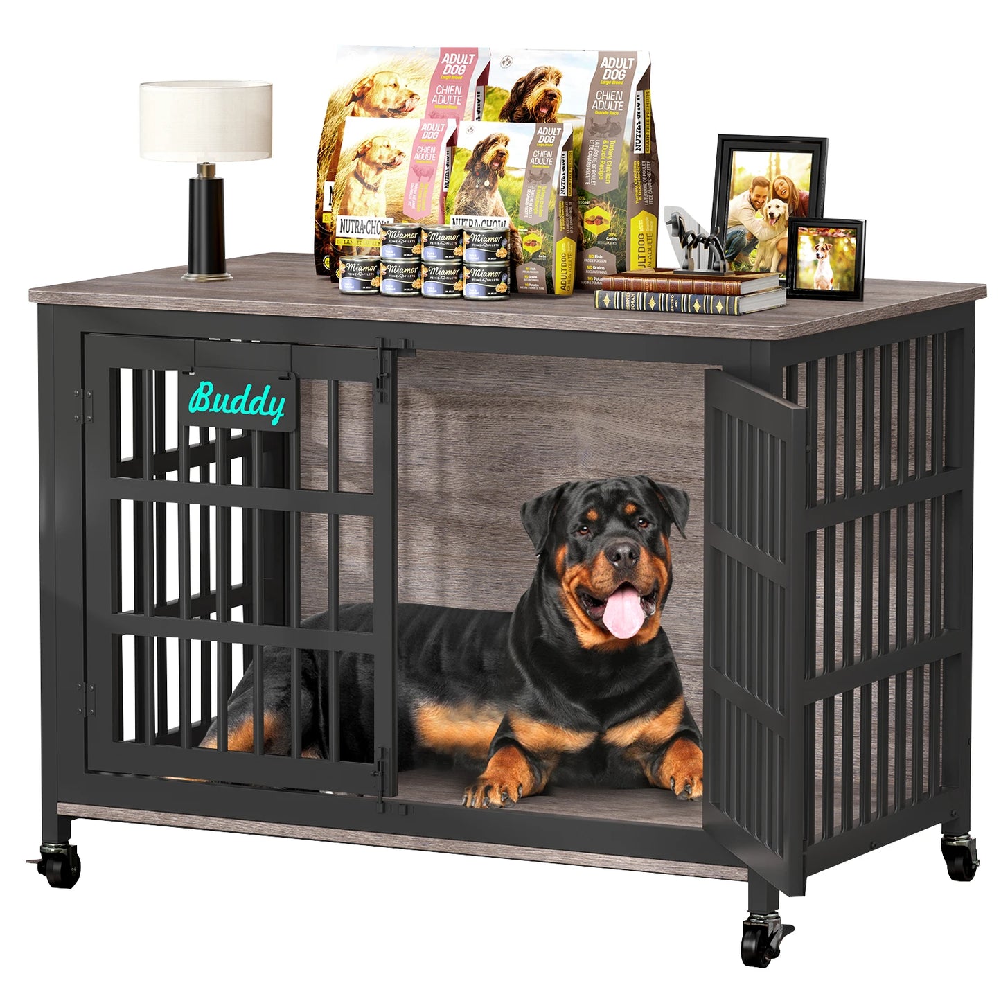 Heavy Duty Dog Crate Furniture With Casters As TV Stand