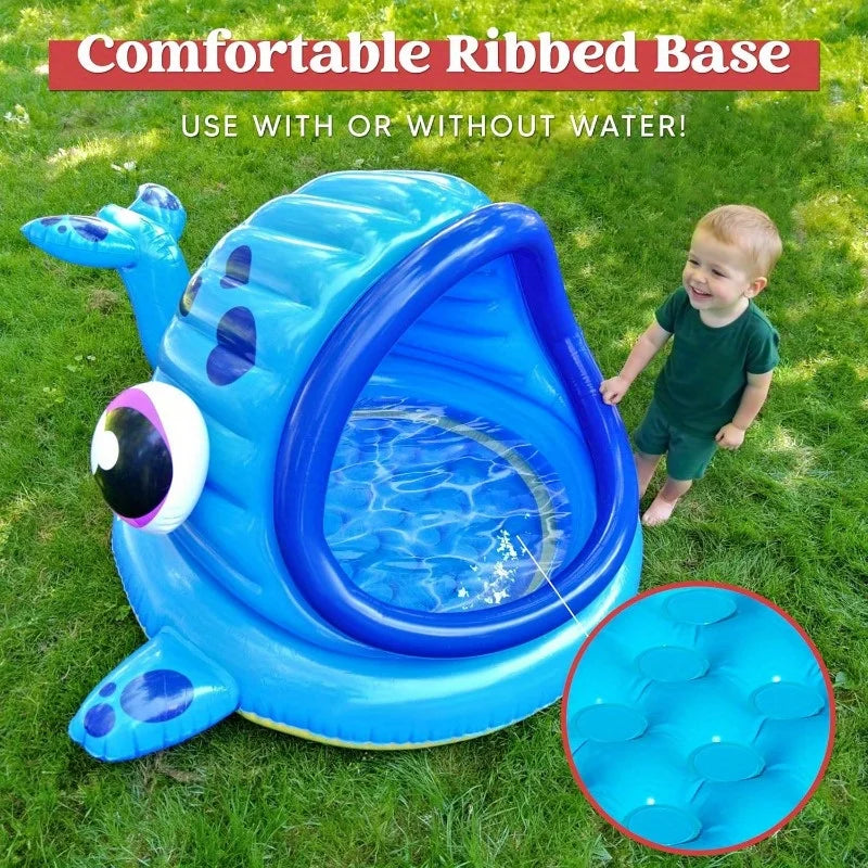 Whale Themed Inflatable Kiddie Pool With Baby Tent For Toddlers