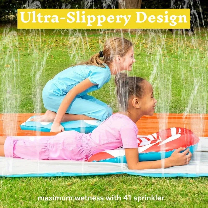 Joyfy Double Lane Water Slide With 2 Inflatable Boards Lawn