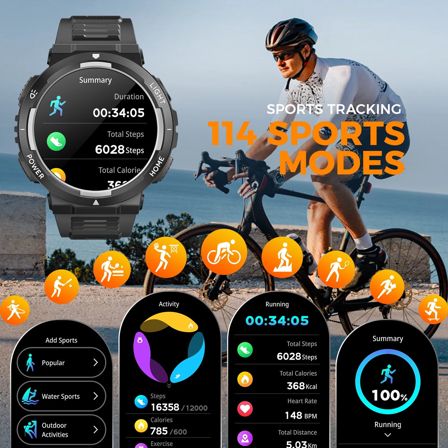Eigiis Smart Watch With Led Flashlight And Sport Modes