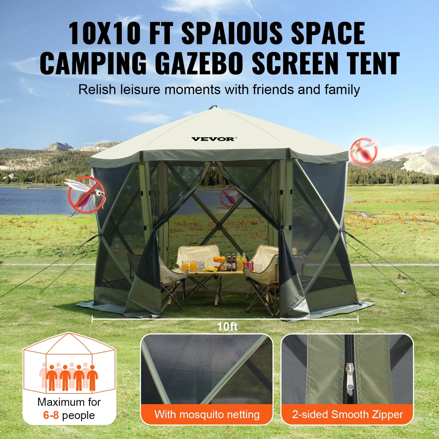 Waterproof Pop Up Gazebo Screen Tent With Mesh Windows