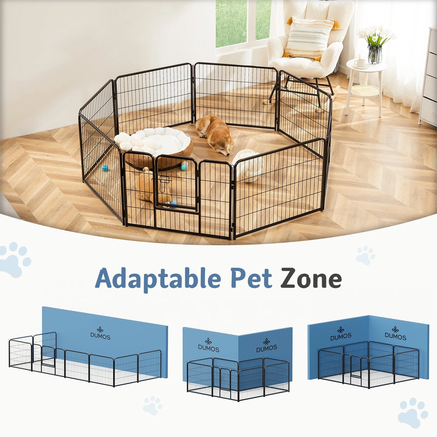 JHK Metal Dog Playpen Fence Foldable for Indoor Outdoor Use