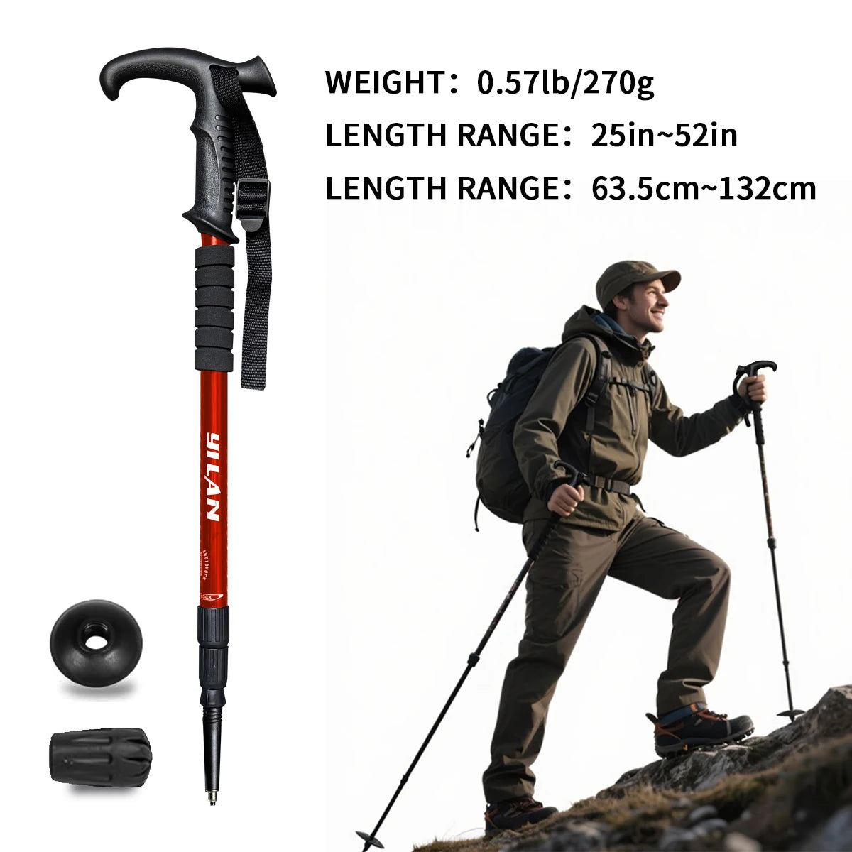 Ultralight Aluminum Hiking Poles With Shock Absorption Quick Lock System