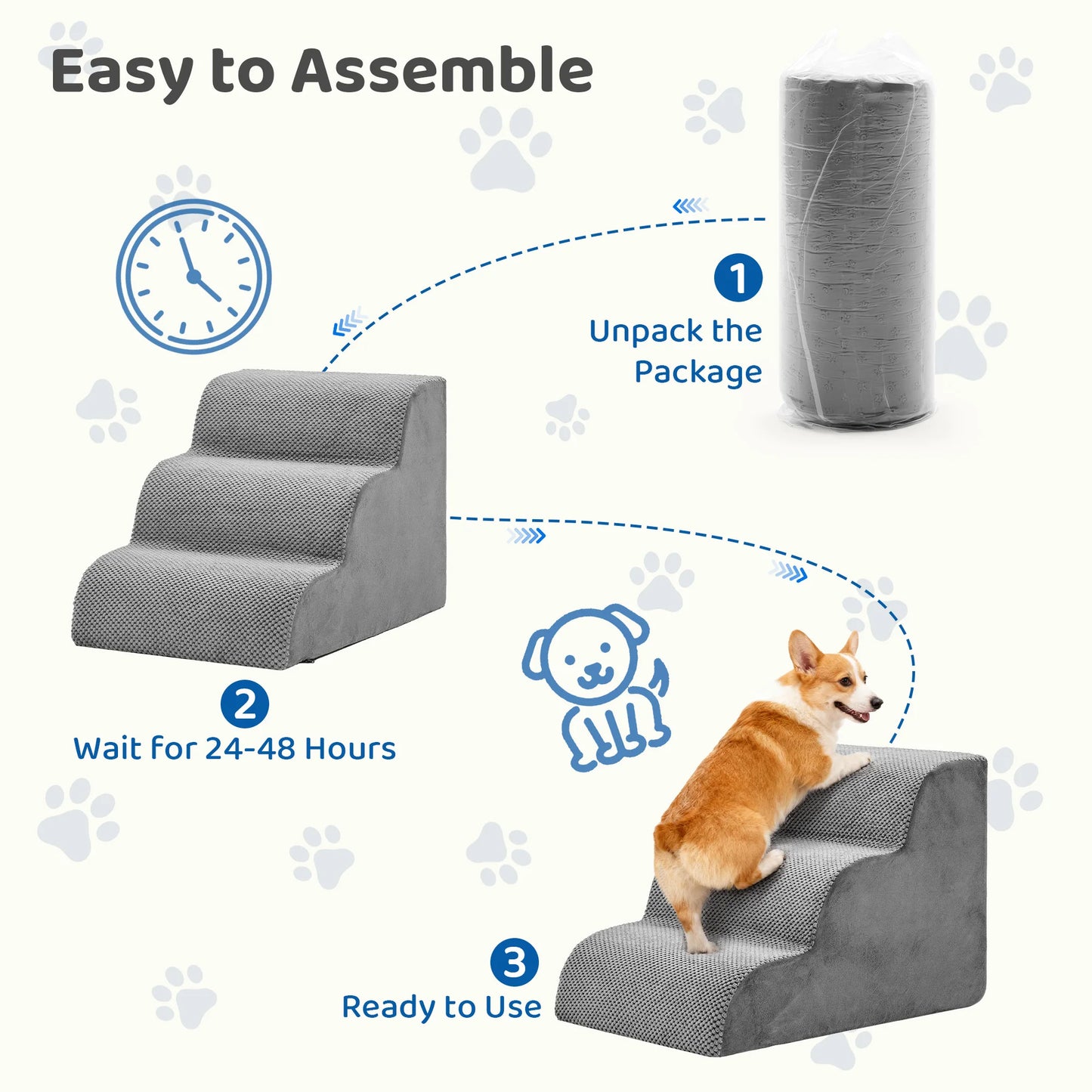High Density Foam Dog Stairs 3-5 Step Curved Ramp Small Dogs