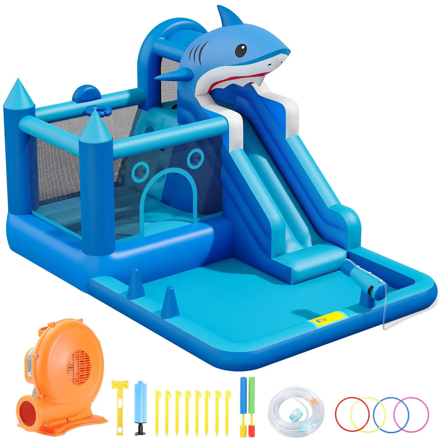 HiMISS Shark Inflatable Water Park With Slide Blower Splash Pool