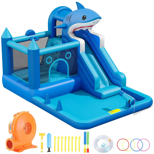 HiMISS Shark Inflatable Water Park With Slide Blower Splash Pool