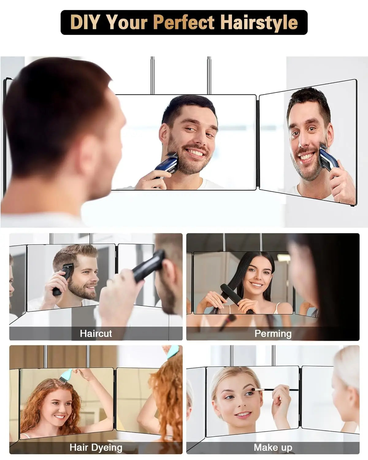360 Degree Trifold Barber Mirror For Self Haircut