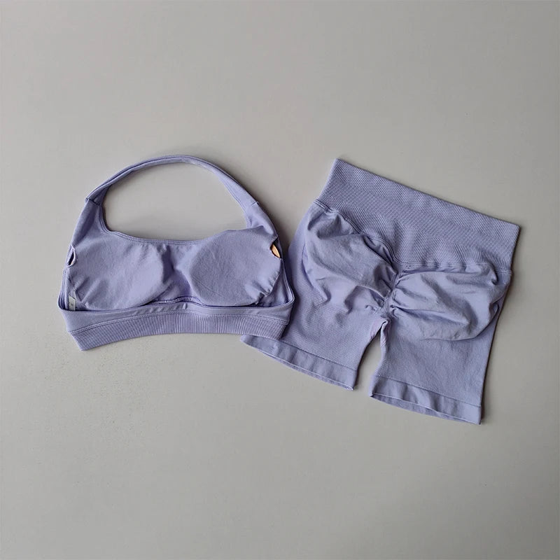 Seamless Breathable Yoga Bra And Shorts Set For Training