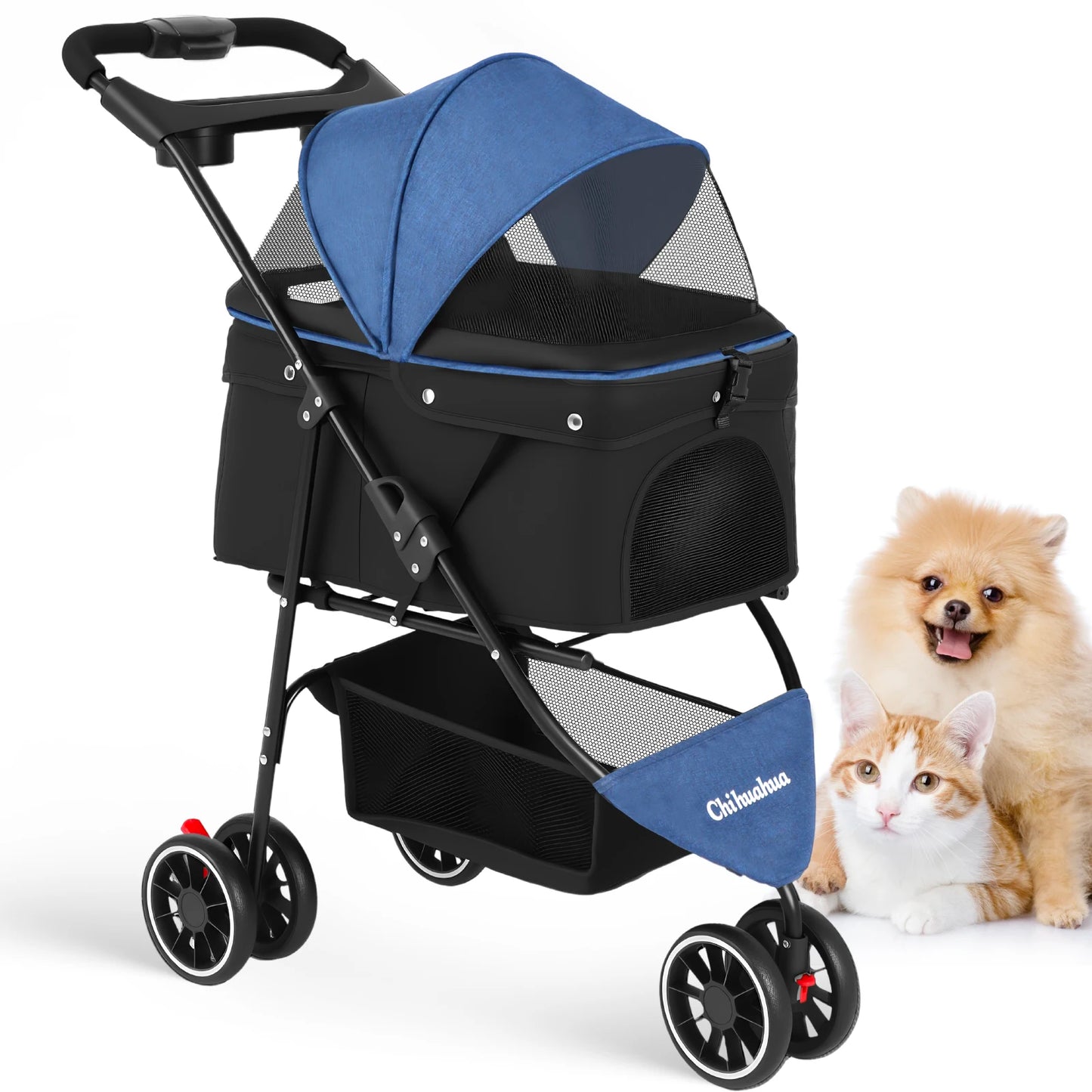 Chihuahua Pet Stroller Foldable For Dogs And Cats 3 Wheels